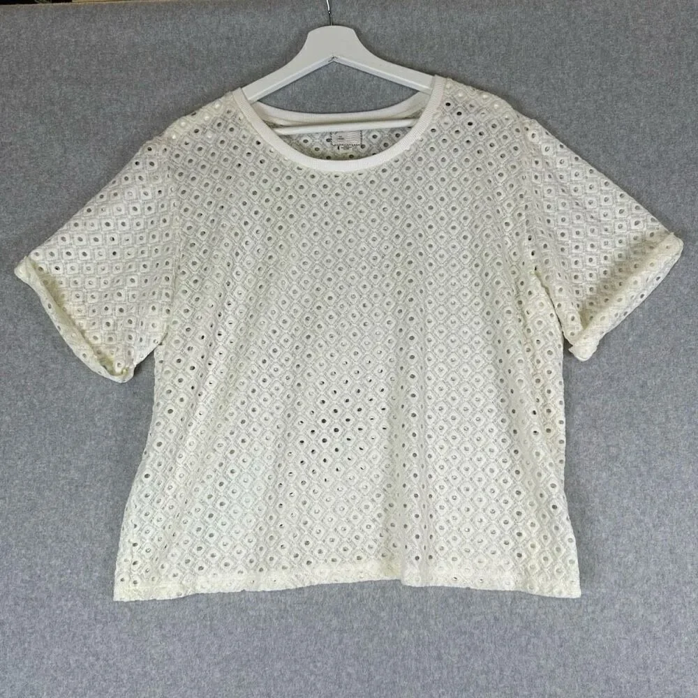 Anthropologie Postmark Womens Large Top Chantal Lace Boxy White Eyelet Shirt - Picture 1 of 7